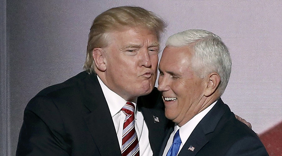Trump shares awkward kiss with running mate (VIDEO)