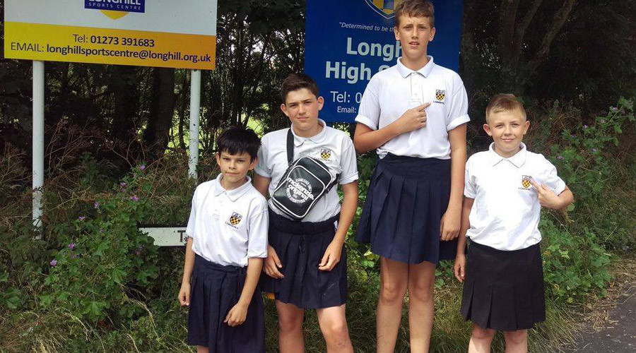 Brighton schoolboys protest shorts uniform ban by showing up in skirts