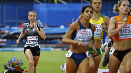 Yulia Stepanova during Women's 800m qualifiaction in Amsterdam. © Michael Kooren