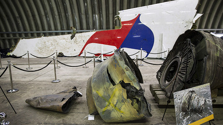 Airplane wreckage at the presentation of the report into the Malaysia Airlines flight MH17 crash in Gilze Rijen, the Netherlands © Michael Kooren