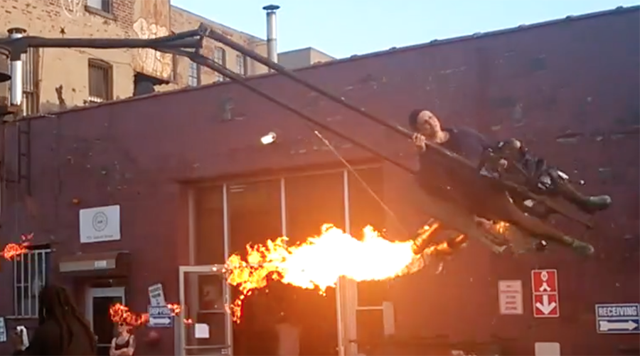 Wheel in the sky keeps on burnin': Jet engine merry-go-round looks terrifyingly fun (VIDEO)