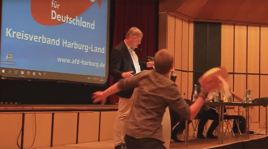 Flying cake: German far-left activist ‘slightly’ injures leader of anti-immigrant party (VIDEO)