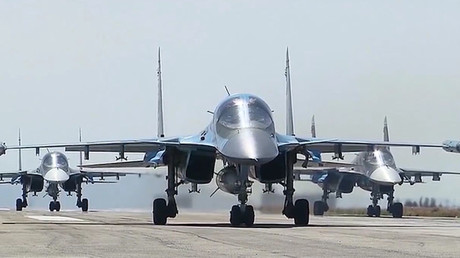 The first group of Russian aircraft from the Hmeimim Airbase departs for home bases in Russia. © Ministry of defence of the Russian Federation