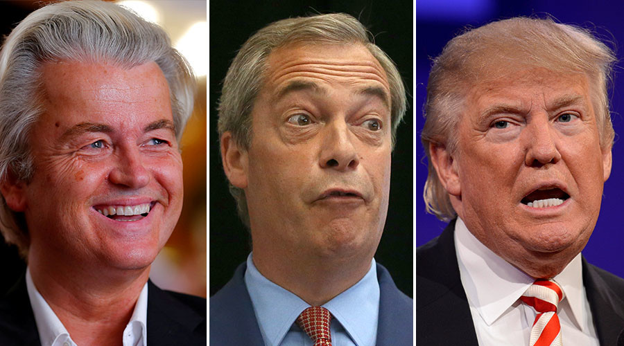 Dutch far-right Party for Freedom (PVV) leader Geert Wilders (L), Nigel Farage, the leader of the United Kingdom Independence Party (UKIP) (C), Republican presidential nominee Donald Trump (R). © Reuters