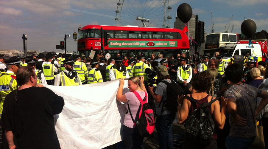 Disability rights activists shut down Westminster Bridge in anti-austerity protest