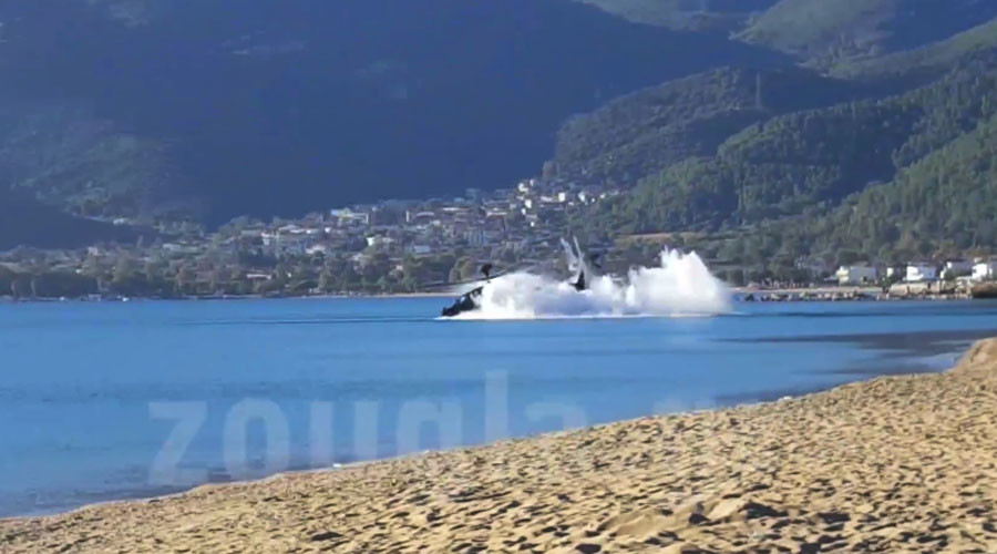 Apache helicopter slams nose-down into sea during exercise in Greece (VIDEO)