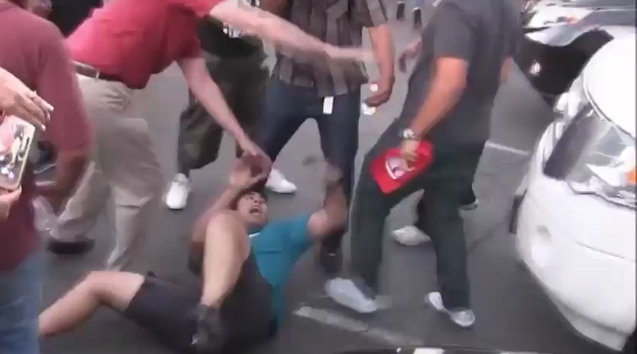 ‘Get out’: BLM protesters chase and punch man in Trump hat, force him to flee rally (VIDEOS)