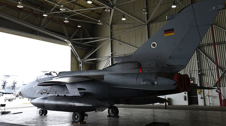 A German Tornado jet is pictured in a hangar at the air base in Incirlik, Turkey. © Tobias Schwarz