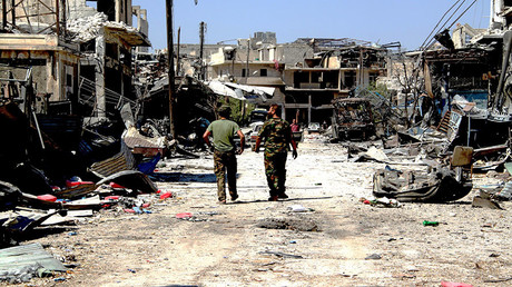 Syrian army troops are in Ramouseh district in southern Aleppo. © Mikhail Alaeddin