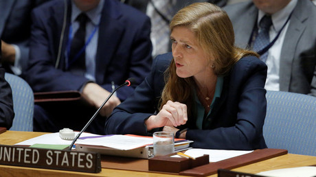 U.S. Ambassador to the United Nations Samantha Power addresses the United Nation Security Council a during a high level meeting on Syria, at the United Nations in Manhattan, New York, U.S. © Andrew Kelly