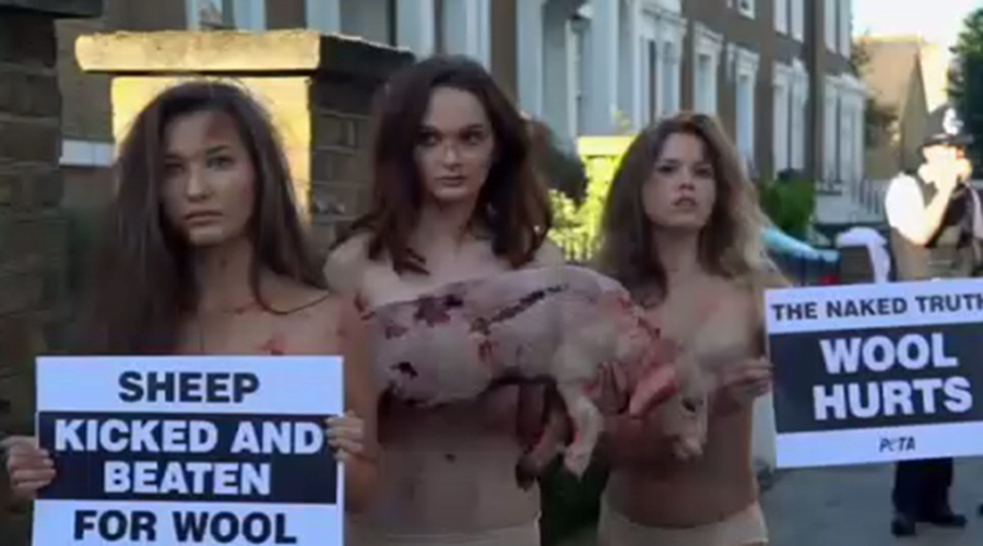 Topless PETA activists picket ‘UK Wool Week’ in London (VIDEO)