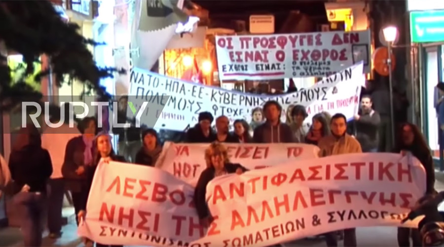 Hundreds of Lesbos residents & refugees march against EU border policy (VIDEO)