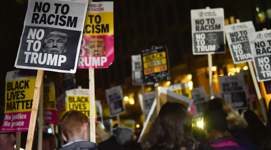 Anti-Trump protesters clash with far-right EDL at London’s US Embassy