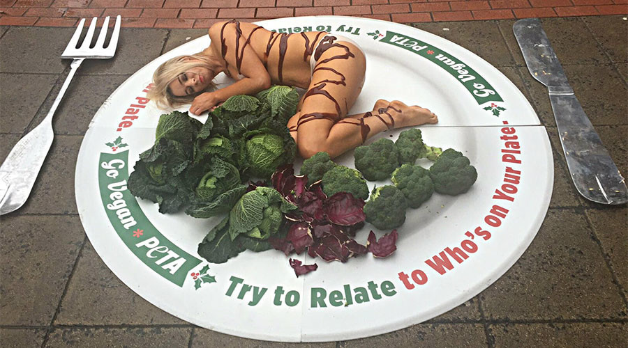 Turkey breast? Topless PETA protester poses as poultry slice in Christmas demonstration