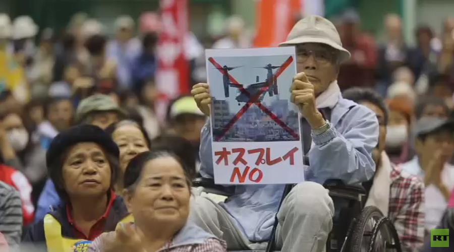 ‘No Ospreys in our skies!’ Okinawa governor leads mass protest against US military bases (VIDEO)