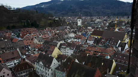 FILE PHOTO: The old town is seen from the cathedral tower in Freiburg, Germany © Kai Pfaffenbach / Reuters