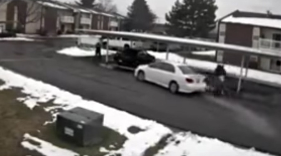 Dramatic video shows man stealing car with two young children inside