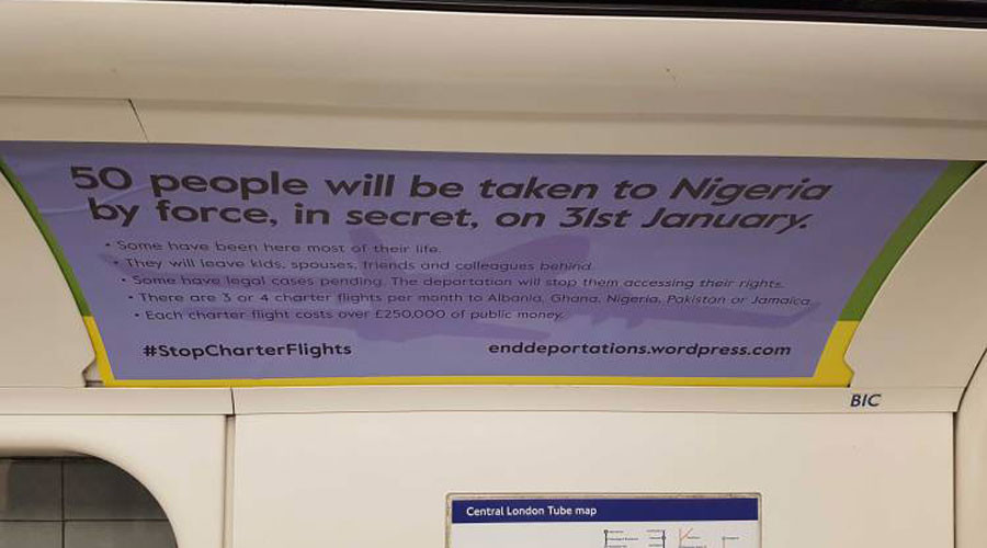 Guerilla ads protesting mass deportations invade London tube