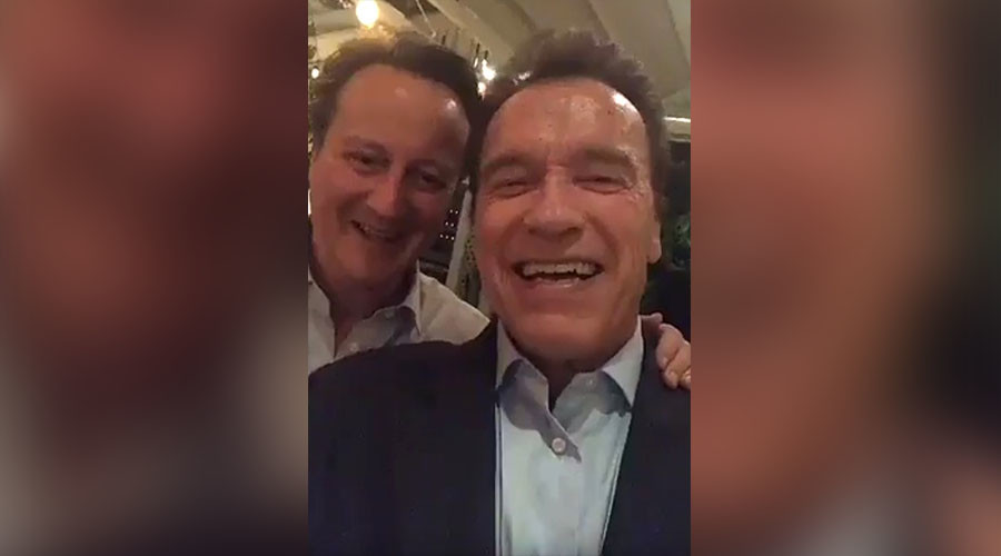 Cringeworthy Cameron: Ex-PM shoots toe-curling Snapchat video with Arnold Schwarzenegger (VIDEO)
