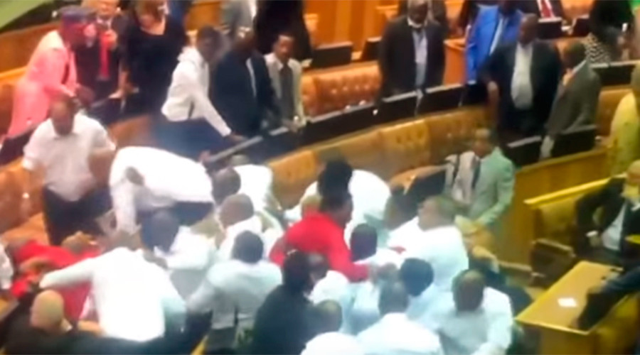 Scuffles erupt in South African parliament after opposition MPs insult President Zuma (VIDEO)