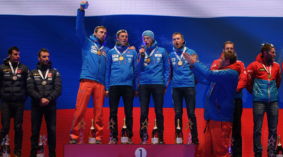 Russian biathletes sing anthem a cappella after blooper at world cup (VIDEO)