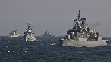 FILE PHOTO. War ships of the NATO Standing Maritime Group-2 take part in a military drill on the Black Sea. © AFP