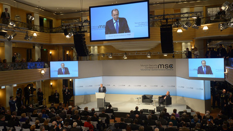 Russia's Foreign Minister Lavrov walks before delivering his speech during the 53rd Munich Security Conference in Munich © Grigoriy Sisoev