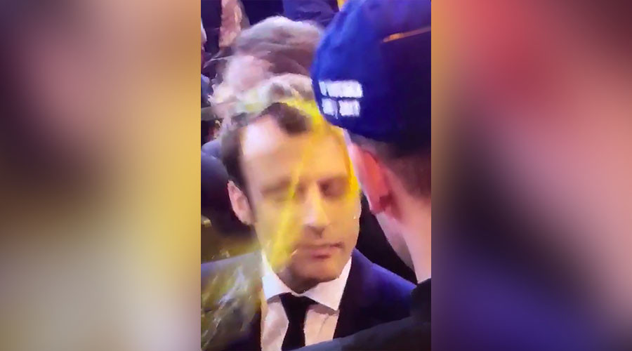 Egg on his face: Macron splattered by protester on French campaign trail (VIDEO)