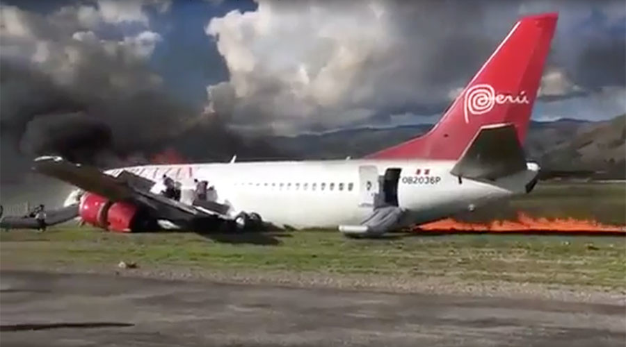 Boeing 737 with 140+ on board veers off runway, bursts into flames after landing in Peru (VIDEO)