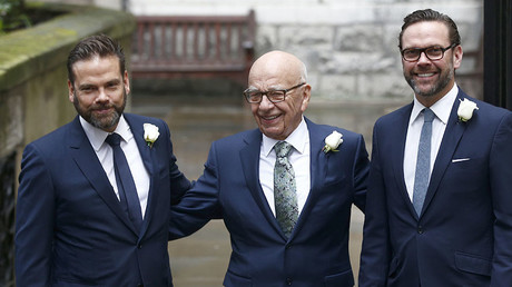 Media Mogul Rupert Murdoch (C) poses for a photograph with his sons. © Peter Nicholls