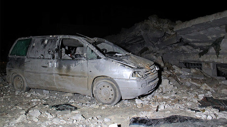 A general view shows the debris following a reported airstrike on a mosque in the village of Al-Jineh in Aleppo province, March 16, 2017.
© Omar haj kadour