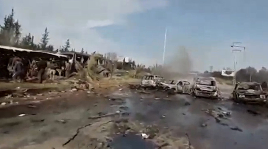 Moment after Syrian bus convoy hit by blast captured on video (GRAPHIC)