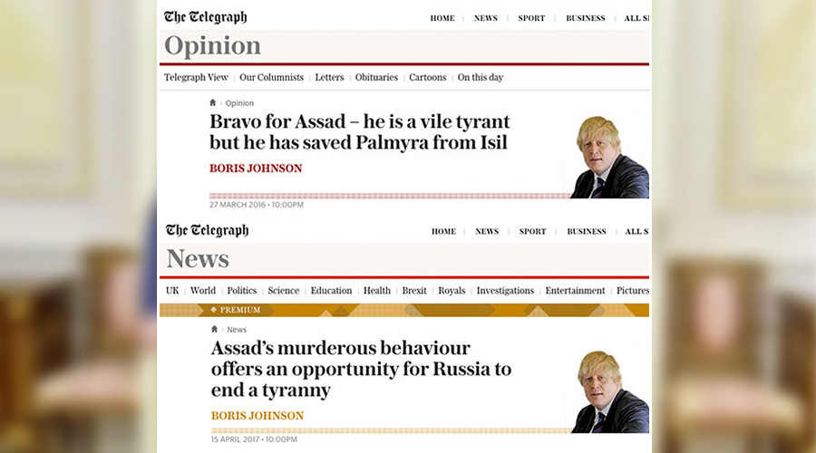 Boris Johnson 2016 vs. 2017: Flip-flop from ‘Bravo for Assad’ to ‘Topple Assad’