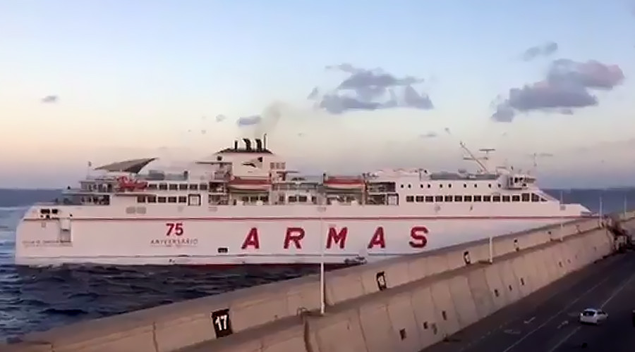 Dramatic moment Canary Islands ferry smashes into pier caught on camera (VIDEO)