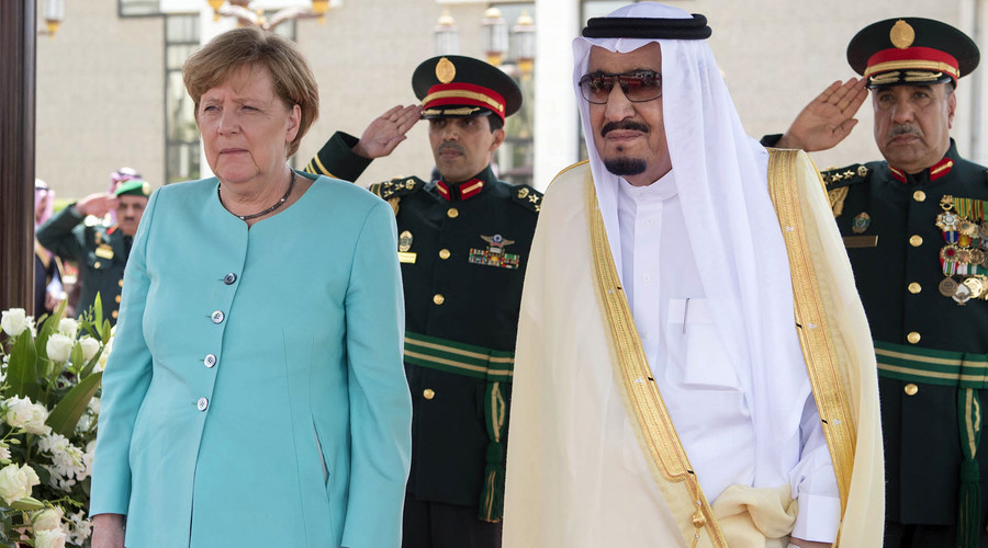 Merkel meets Saudi King without hijab, talks business, not women’s rights