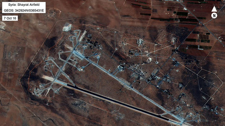 FILE PHOTO: Shayrat Airfield in Homs, Syria is seen in this DigitalGlobe satellite image released by the U.S. Defense Department on April 6, 2017. © DigitalGlobe / U.S. Department of Defense