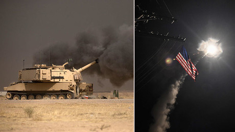 FILE PHOTO: A U.S. Army M109A6 Paladin self-propelled gun, Iraq (L). U.S. Navy guided-missile destroyer USS Porter (DDG 78) conducts strike operations against Syria, April 7, 2017 (R). © Reuters