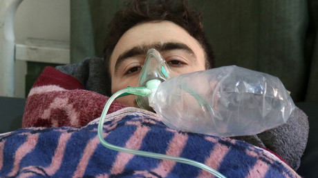 A Syrian man receives treatment in the town of Maaret al-Noman following a suspected toxic gas attack in Khan Sheikhun, on April 4, 2017