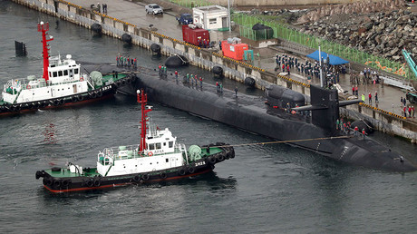 The USS Michigan, an Ohio-class nuclear-powered submarine, arrives at a naval base in Busan, South Korea, April 25, 2017. © Cho Jueong-ho
