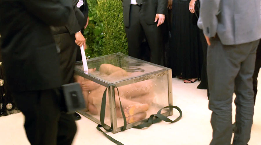 Rude nude? Naked Russian artist arrested after crashing Met Gala squashed in glass box (VIDEO)