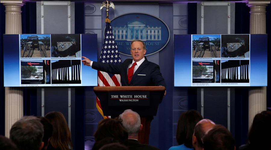 ‘That’s the wall Trump promised?’ Spicer & Breitbart journalist clash over Mexican border barrier