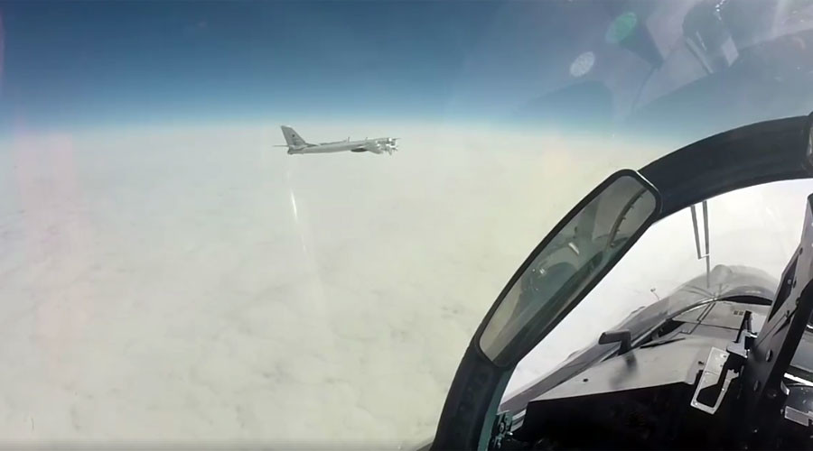 Footage of Russian bomber flyby near Alaska published by military