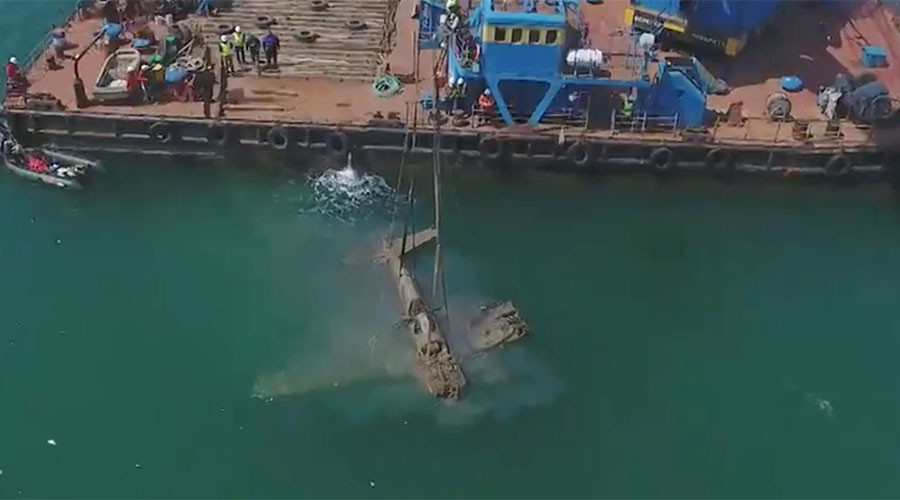 Drone captures lifting of US-made warplane that sank near Russia in WW2 (VIDEOS)