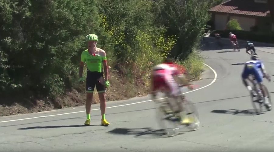 Concussed cyclist narrowly avoids deadly collision with riders on Tour of California (VIDEO)