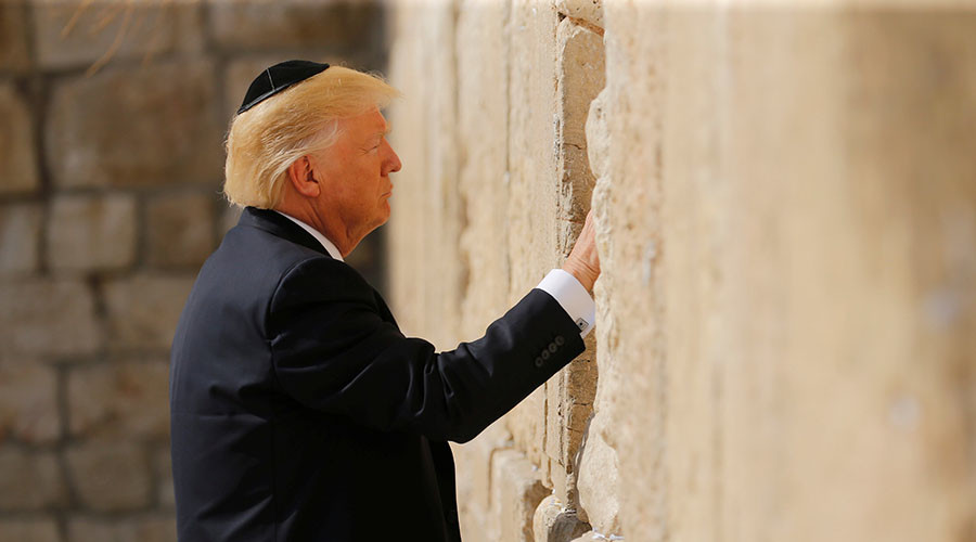 In 1st for US presidents, Trump prays at Western Wall in Jerusalem
