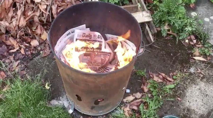 ‘Reignite the British spirit’: ‘Biased’ anti-Corbyn tabloids binned & burnt on election day