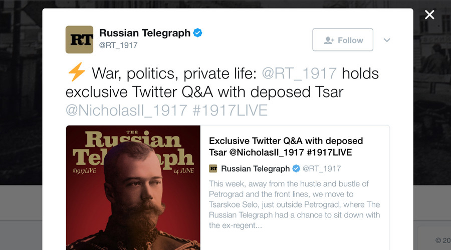 #1917LIVE: Deposed Tsar Nicholas II advocates for continuing war in Twitter Q&A