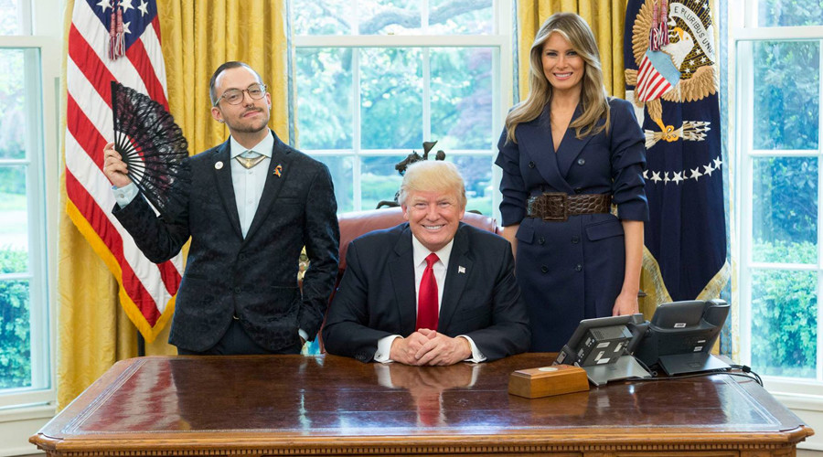‘Visibly queer’ teacher of the year Oval Office photo with Trumps becomes instant viral hit