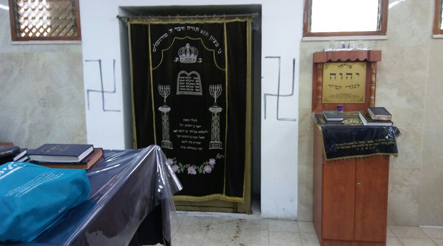 Jerusalem synagogue vandalized with swastikas, holy books burned