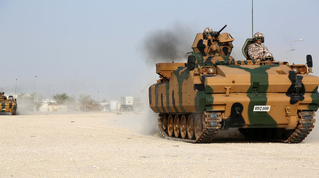 Turkish APC drives at their military base in Doha, Qatar June 18, 2017. © Qatar News Agency